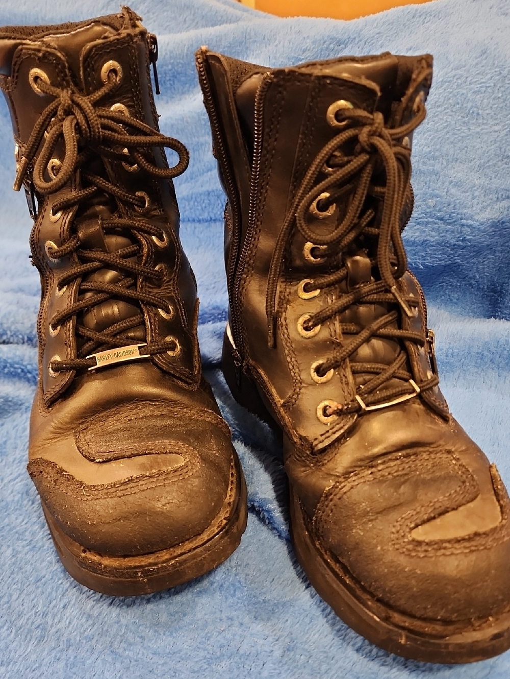 Harley Davidson Womens Size 8 Black Lace-Up And Zip Riding Boots
